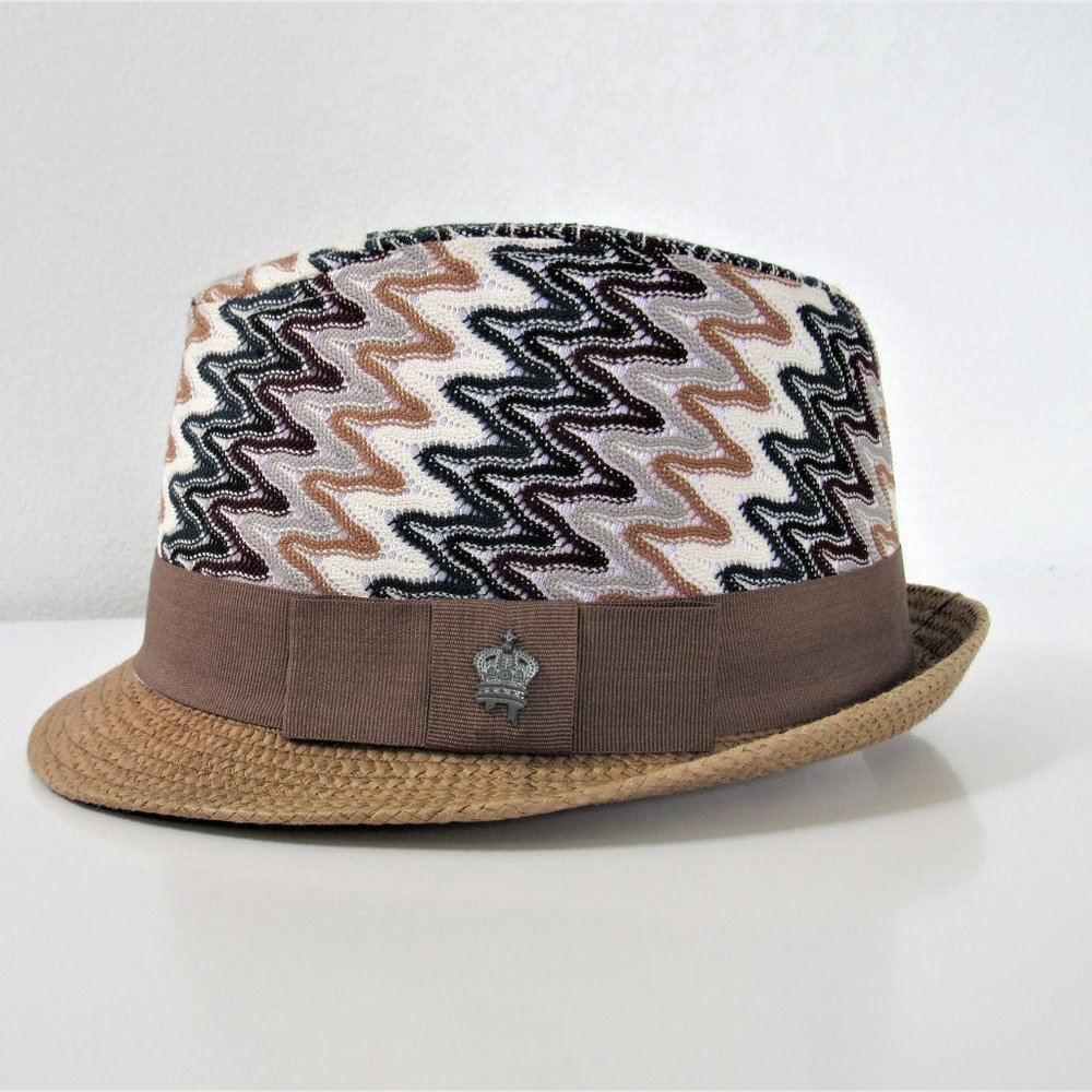 Designer Tan Hat | Christy's Crown Tan an Blue Hat